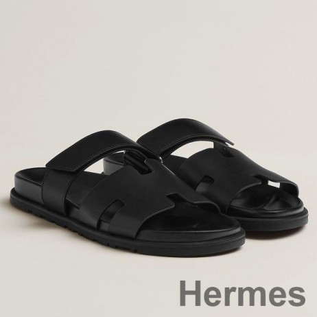 Hermes Men's Chypre Sandals in Black Calfskin