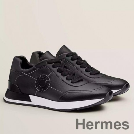 Hermes Men's Drive Sneakers In Black Leather