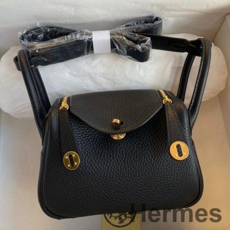 Hermes Mini Lindy Handmade Bag In Black Clemence Leather
