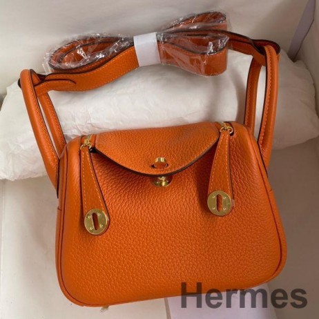 Hermes Mini Lindy Handmade Bag In Orange Clemence Leather