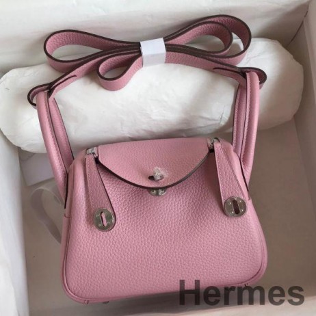 Hermes Mini Lindy Handmade Bag In Pink Clemence Leather