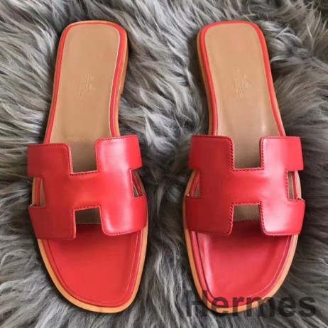 Hermes Oran Sandals In Red Swift Leather