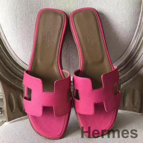 Hermes Oran Sandals In Rose Red Epsom Leather