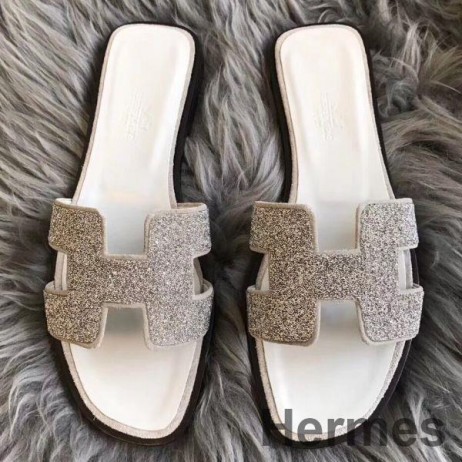 Hermes Oran Sandals In White Suede With Crystal