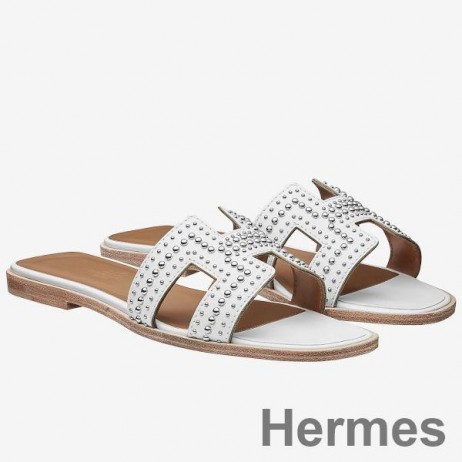 Hermes Oran Studs Sandals In White Leather