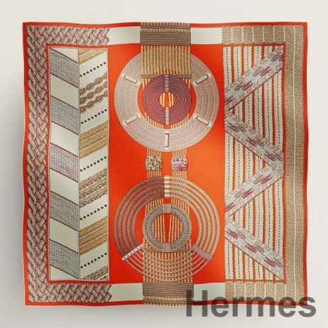 Hermes Orange Dressage Tressage Shawl 140