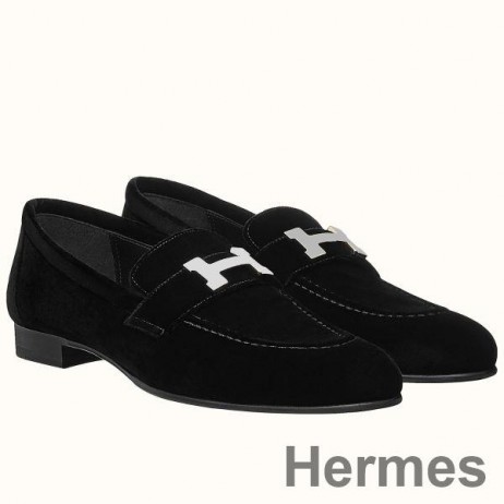 Hermes Paris Loafers In Black Velvet