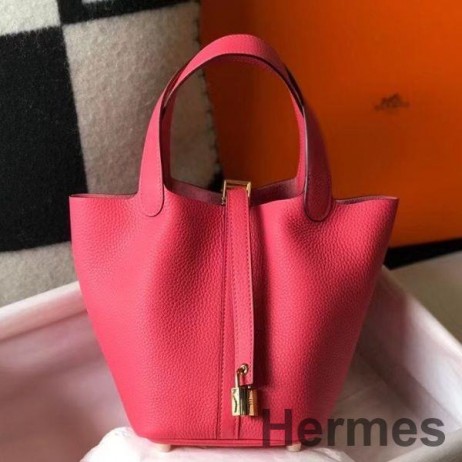 Hermes Picotin Lock 18 Bag In Rose Lipstick Clemence Leather