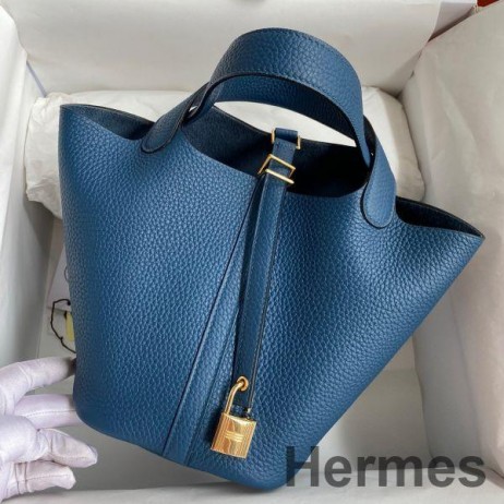 Hermes Picotin Lock 18 Handmade Bag in Deep Blue Clemence Leather