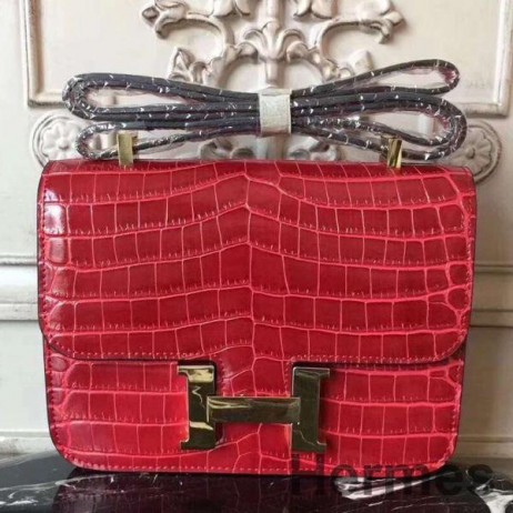 Hermes Red Constance MM 24cm Crocodile Bag