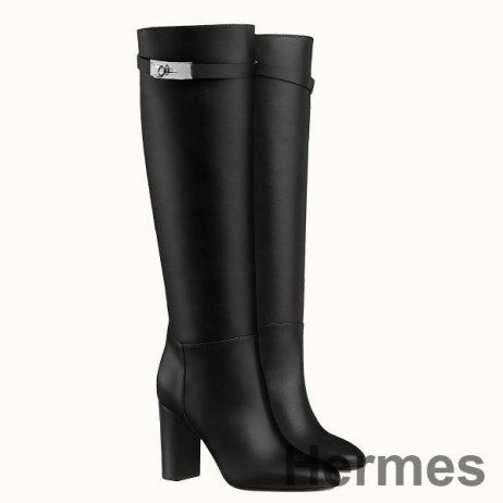 Hermes Story Boots In Black Calfskin Leather