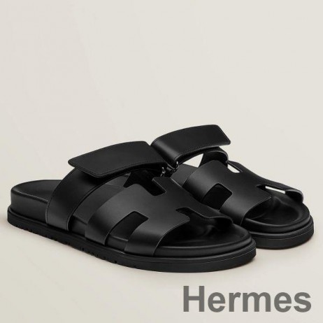 Hermes Women's Chypre Sandals In Black Calfskin