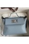 Hermes 24/24 Mini 21 Handmade Bag in Blue Lin Evercolor Leather