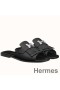 Hermes Auteuil Sandals In Black Calfskin