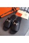 Hermes Auteuil Sandals In Black Calfskin