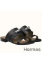 Hermes Avenue Sandals In Black Calfskin