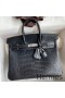 Hermes Birkin 25 Bag In Black Matte Alligator Crocodile Skin