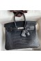 Hermes Birkin 25 Bag In Black Matte Alligator Crocodile Skin