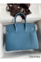 Hermes Birkin 25 Handmade Bag In Blue Jean Clemence Leather