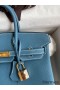 Hermes Birkin 25 Handmade Bag In Blue Jean Clemence Leather