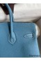 Hermes Birkin 25 Handmade Bag In Blue Jean Clemence Leather