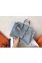 Hermes Birkin 25 Handmade Bag In Blue Lin Clemence Leather