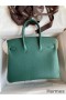 Hermes Birkin 25 Handmade Bag In Malachite Clemence Leather