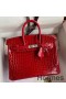 Hermes Birkin 25 Handmade Bag In Red Crocodile Porosus Shiny Skin