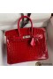 Hermes Birkin 25 Handmade Bag In Red Crocodile Porosus Shiny Skin