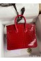 Hermes Birkin 25 Handmade Bag In Red Crocodile Porosus Shiny Skin