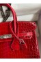 Hermes Birkin 25 Handmade Bag In Red Crocodile Porosus Shiny Skin