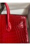 Hermes Birkin 25 Handmade Bag In Red Crocodile Porosus Shiny Skin