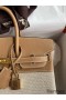 Hermes Birkin 25 Handmade Bag In Toile & Chai Epsom Leather