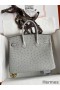 Hermes Birkin 25 Retourne Handmade Bag In Blue Glacier Ostrich Leather