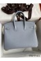 Hermes Birkin 25 Retourne Handmade Bag In Blue Lin Clemence Leather