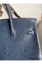 Hermes Birkin 25 Retourne Handmade Bag In Blue Saphir Lizard Leather