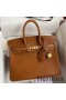 Hermes Birkin 25 Retourne Handmade Bag In Gold Barenia Calfskin