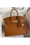 Hermes Birkin 25 Retourne Handmade Bag In Gold Barenia Calfskin