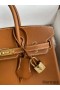 Hermes Birkin 25 Retourne Handmade Bag In Gold Barenia Calfskin