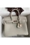 Hermes Birkin 25 Retourne Handmade Bag In Pearl Grey Clemence Leather