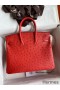 Hermes Birkin 25 Retourne Handmade Bag In Red Ostrich Leather
