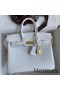 Hermes Birkin 25 Retourne Handmade Bag In White Clemence Leather