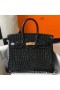 Hermes Birkin 25cm Bag In Black Embossed Crocodile Leather