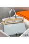 Hermes Birkin 25cm Bag In Blue Brume Clemence Leather PHW