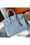 Hermes Birkin 25cm Bag In Blue Lin Clemence Leather GHW