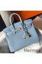 Hermes Birkin 25cm Bag In Blue Lin Clemence Leather GHW