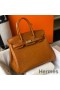 Hermes Birkin 25cm Bag In Gold Embossed Crocodile Leather