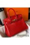 Hermes Birkin 25cm Bag In Red Embossed Crocodile Leather
