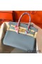 Hermes Birkin 30 Handmade Bag In Blue Lin Clemence Leather