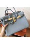 Hermes Birkin 30 Handmade Bag In Blue Lin Clemence Leather